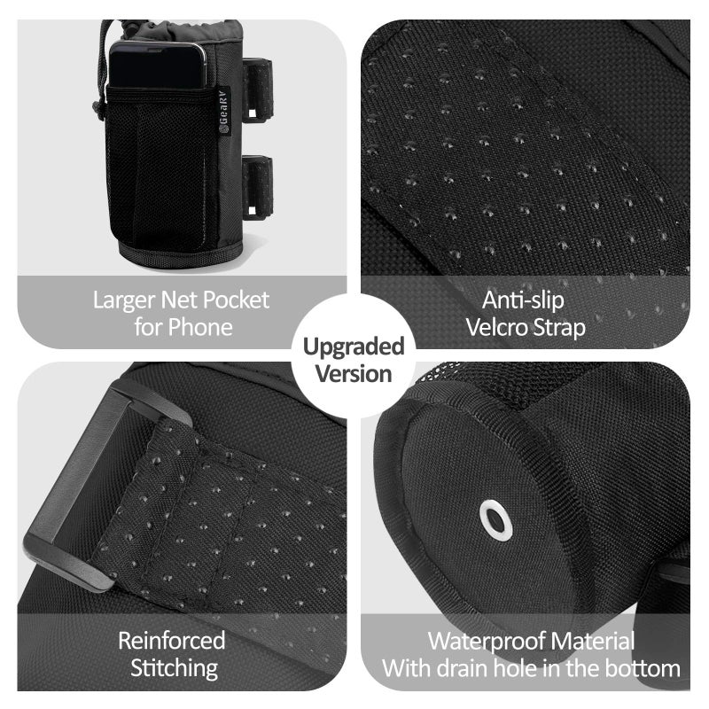GEARV 2Pack Cup Holder for Bike, Scooter and Wheelchair, Water Bottle Holder for UTV/ATV, Walker, Golf Cart and Beach, Universal Drink Holder Accessories with Net Pocket and Cord Lock (Black) - Image 2